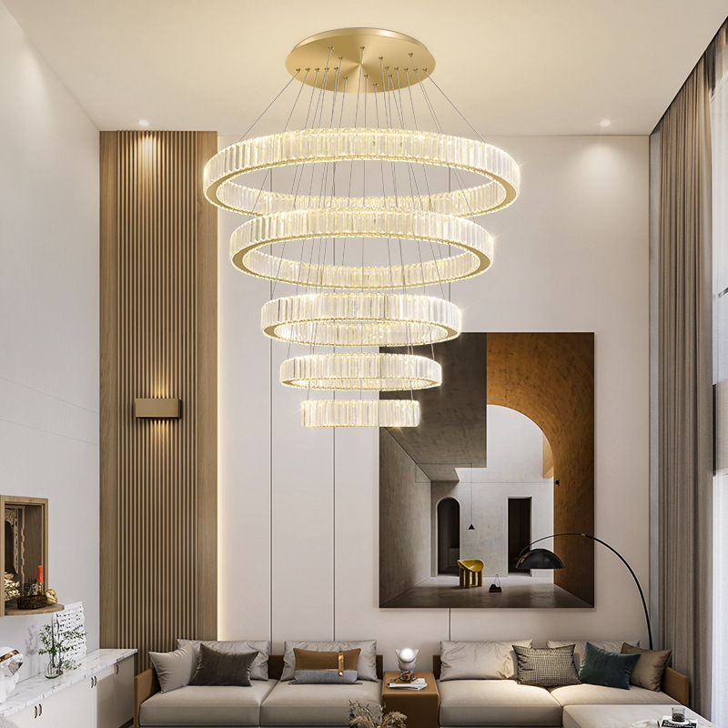 Living Room Chandelier Modern Minimalist Stair Light Light Luxury Crystal Lamps Villa Loft Duplex Led Hall Chandelier