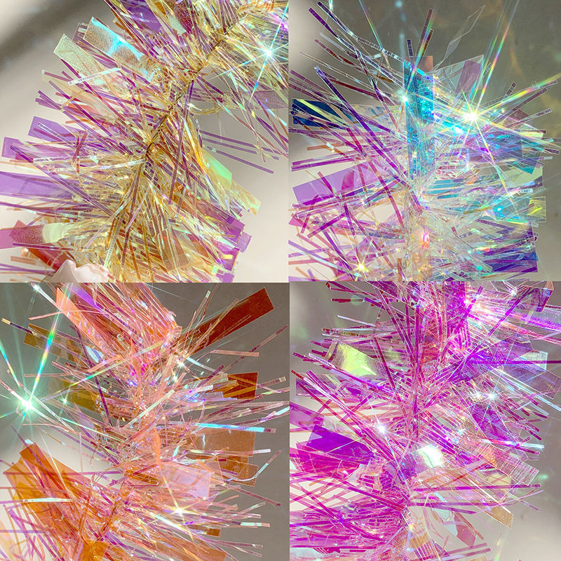 玻璃纸美甲新款光碎玻璃纸长条幻彩蓝色反光碎片纸指甲贴片装饰品