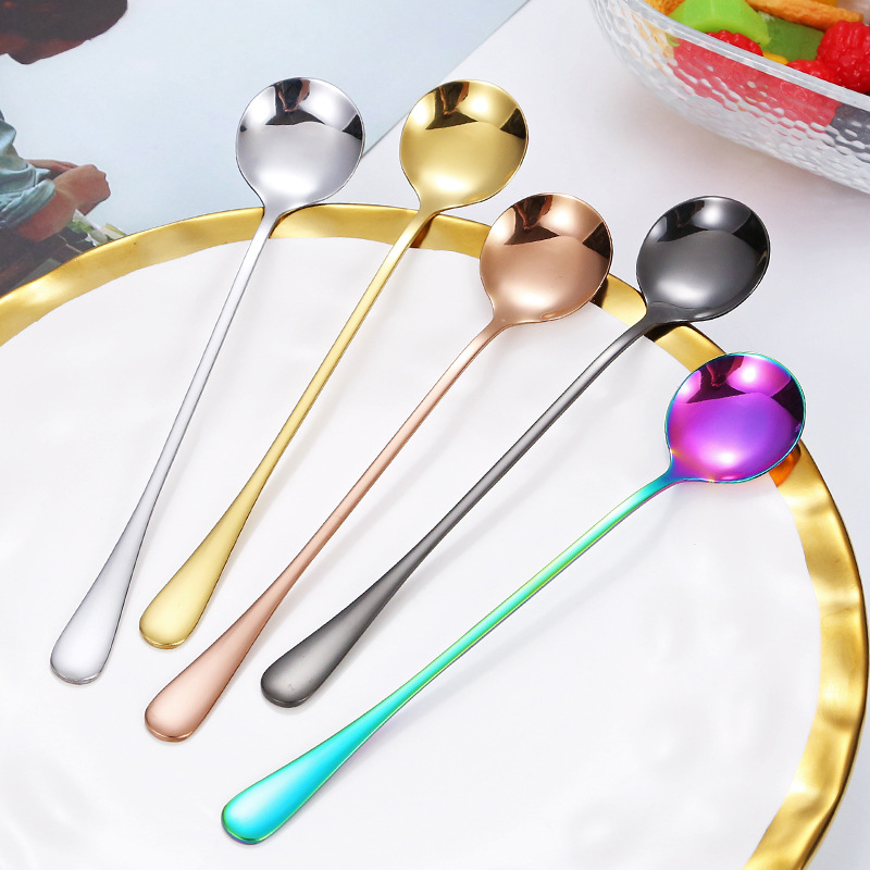 Long Handle Stainless Steel Stirring Spoon 1010 Ice Spoon Creative Coffee Spoon Cross-Border Ice Cream Ice Cream Spoon Ice Tip round Spoon