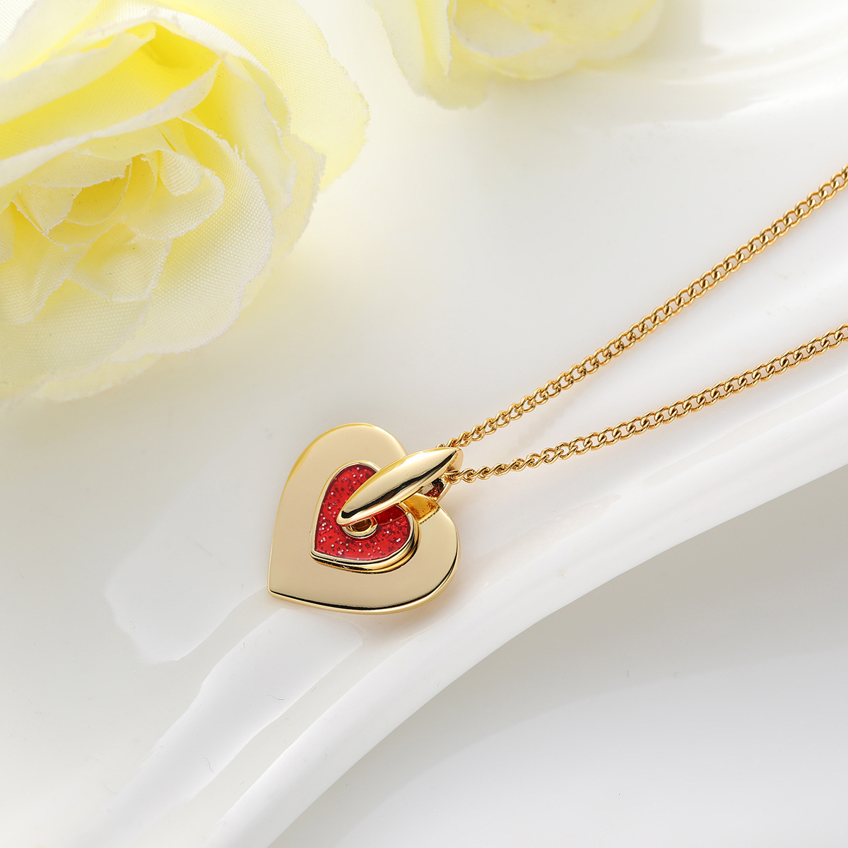 原创爱心吊坠项链红色珐琅心形项链母亲节礼物定制爱心吊坠首饰女