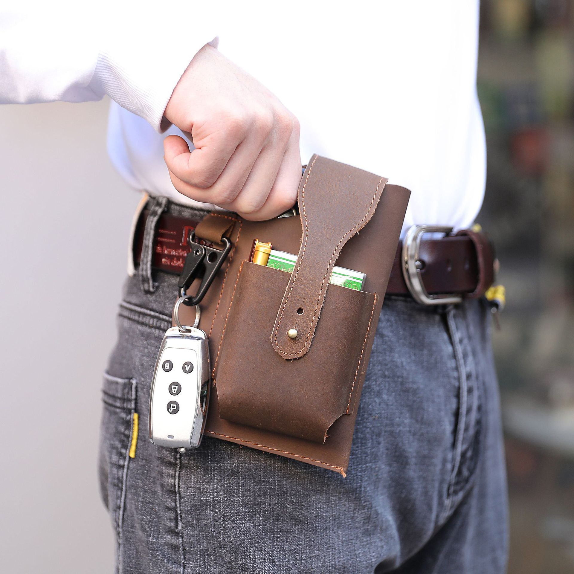 真牛皮手机腰包男用手机腰包工地手机腰包穿皮带真皮手机腰包皮套