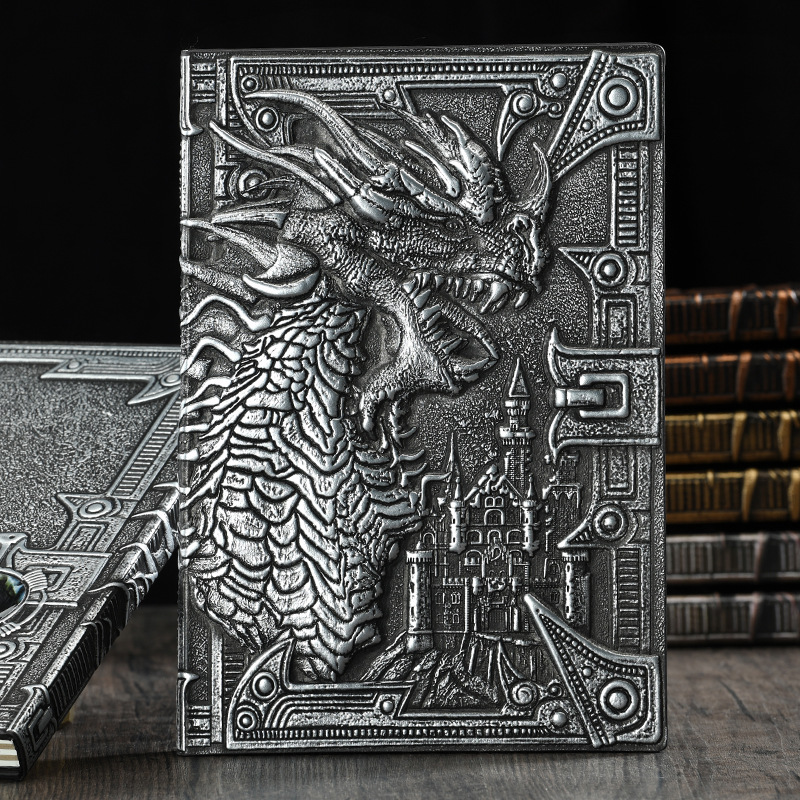 Exclusive for Cross-Border Retro Embossed Gargoyles Notebook Dinosaur European Notepad Metal Stereo Factory Direct Sales