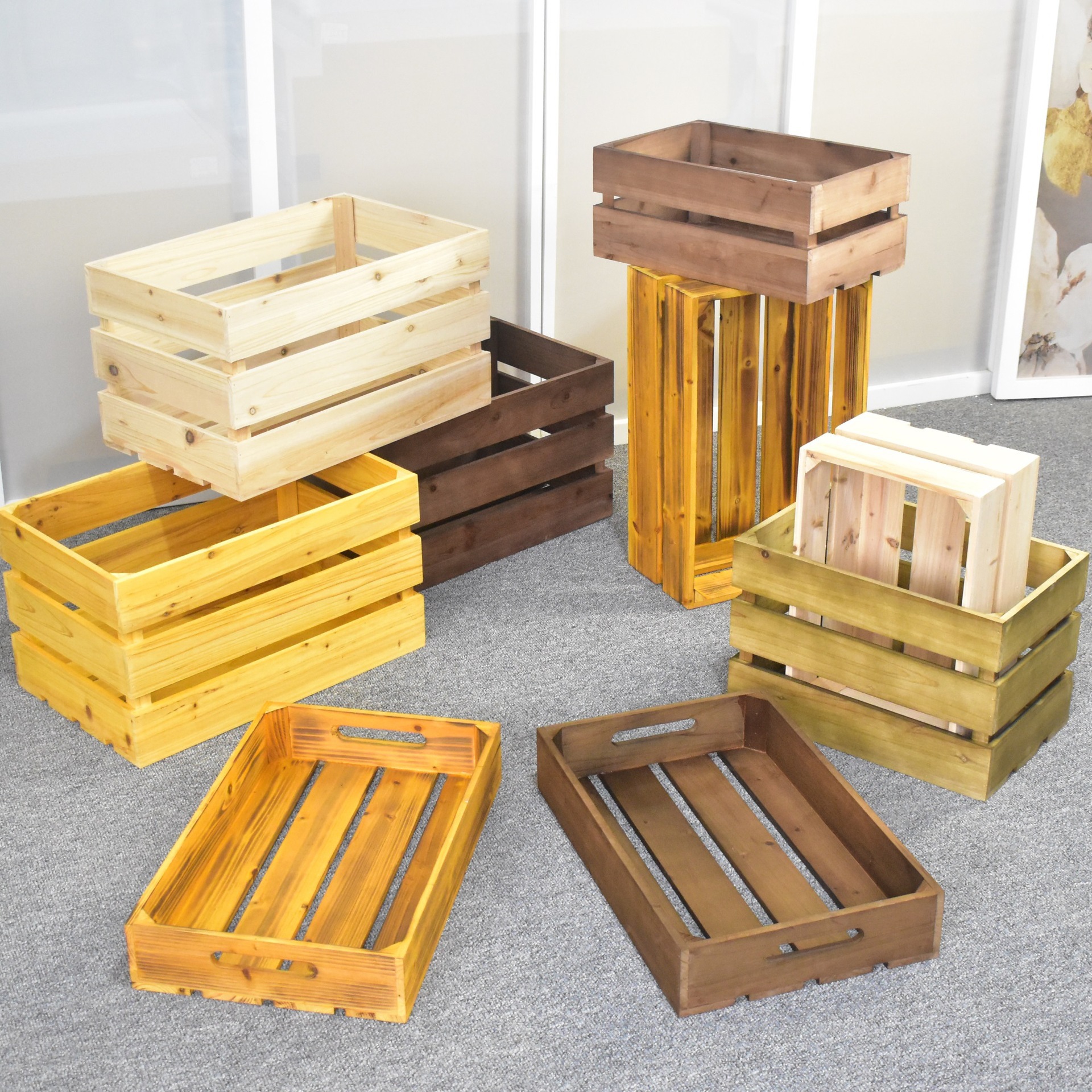 Solid Wood Storage Basket Outdoor Retro Wooden Box Decoration Supermarket Pile Head Wooden Box Display Box Wooden Frame Boxes of Fruit Display Basket