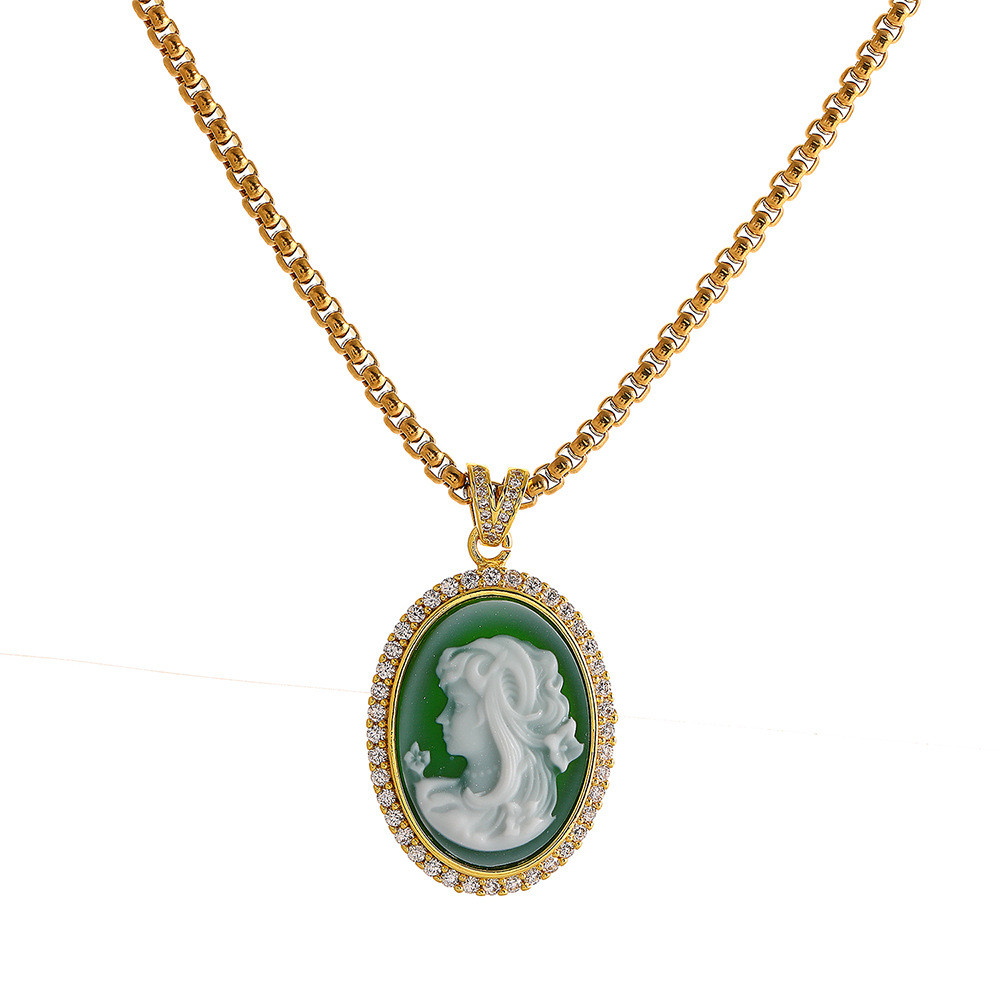 vintagejewelry中古系列文艺复兴法式浮雕欧洲复古宝石头像项链
