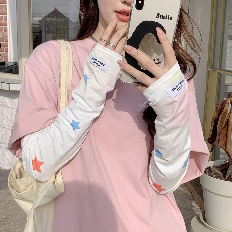 Summer Korean Style Outdoor Sun-Proof and Breathable Fresh Ice Sleeve Sweet Style Loose Women's Driving Travel UV Protection