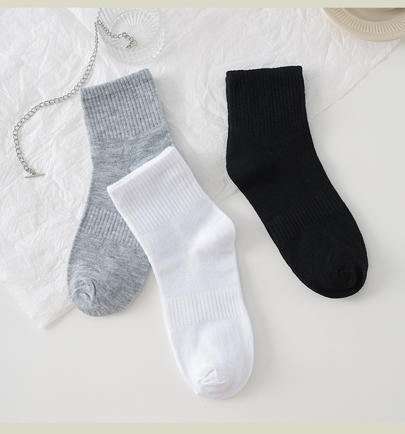 中筒涤棉袜子女秋冬四季简约纯色休闲棉袜女高弹百搭学生长筒袜子