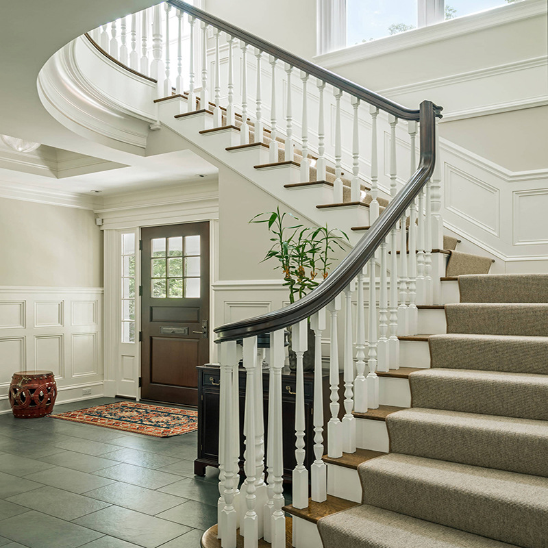 贵阳整体实木楼梯欧式别墅复式旋转家用扶手踏步板护栏储物柜