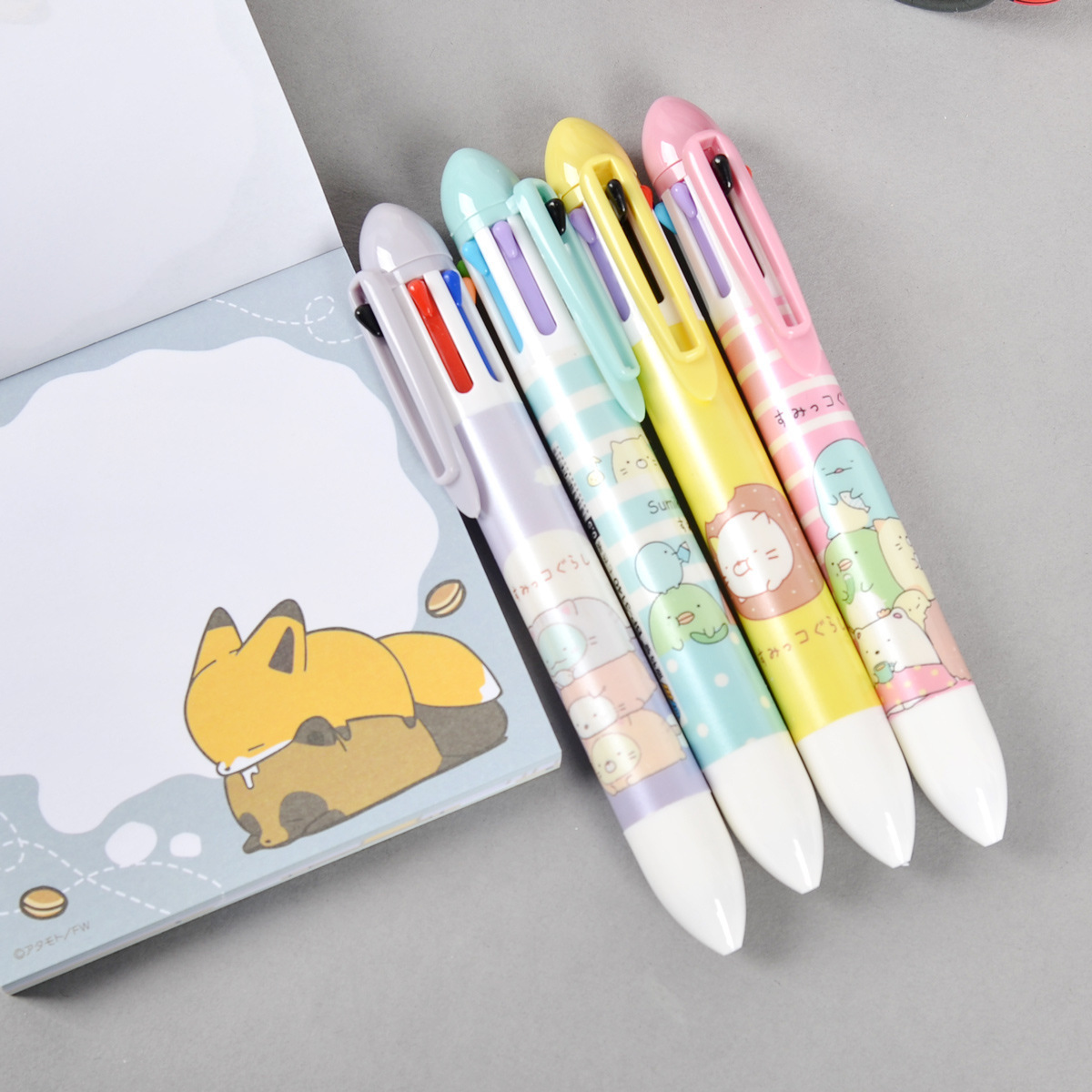 韩版墙角萌宠多色笔萌宠团子七色圆珠笔学生可爱动物手账按动笔批