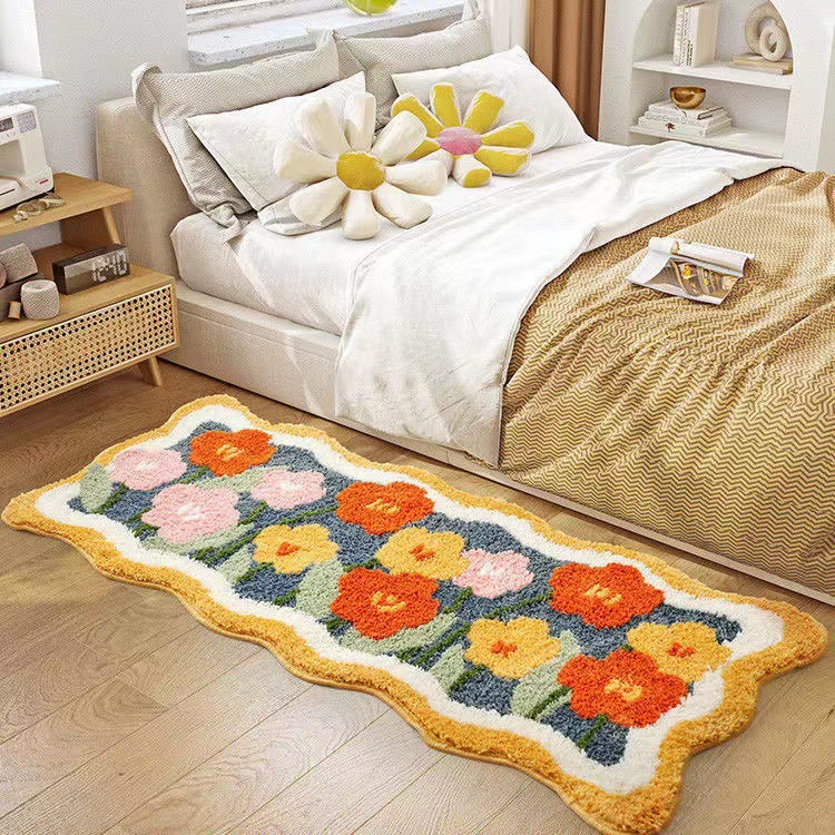 Bedroom Girl Small Flower Bedside Blanket Long Cashmere Thickened Carpet Bathroom Toilet Door Non-Slip foot Pad Stain-Resistant 
