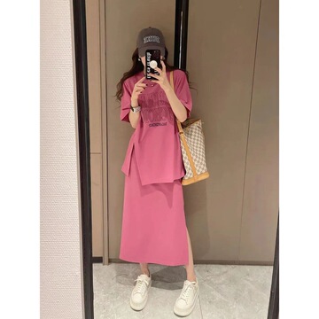 韩系爆款一整套休闲洋气减龄宽松套装上衣显瘦胖连衣裙轻奢女装