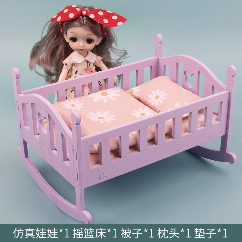 Foreign Trade Wooden Doll Bed Princess Bed Role Playing Wooden Baby Bassinet Children Play House Toy Set