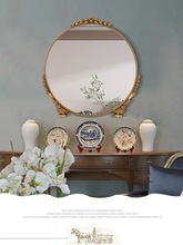欧式法式复古浴室镜轻奢卫生间壁挂镜子玄关壁炉拱形雕花装饰镜框