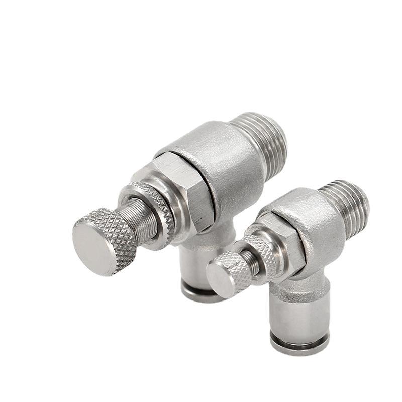 304不锈钢可调气接头sl8-02耐高温高压pu金属快插节流阀调速开关