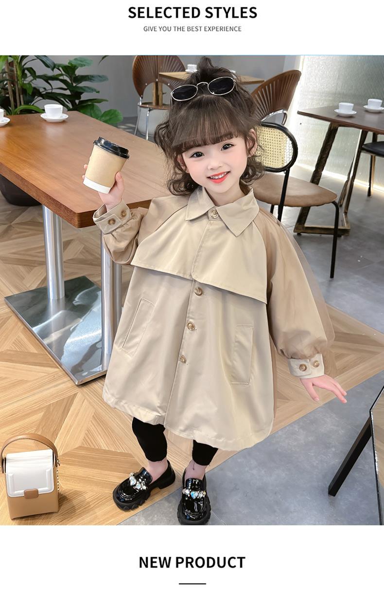 女童风衣外套秋装儿童洋气时髦中长款韩系风衣童装女宝宝春秋款