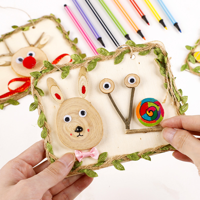 DIY Lanyard Wood Painting Natural Log Branch Painting Handmade Material Kit Kindergarten Wooden Drawing Frame