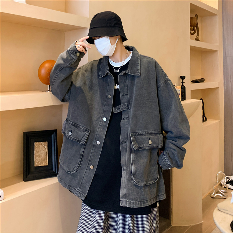 港风牛仔衣外套男潮流韩版宽松夹克学生ins复古男装jk8872 555