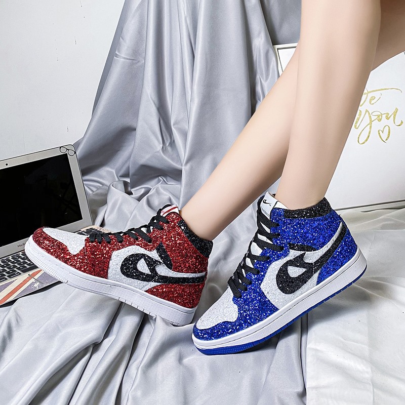 2021春季新款女鞋aj高帮空军一号钻闪红亮片时尚休闲板鞋运动鞋女