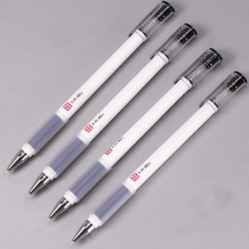 天卓32530双色防疲劳软硅胶套中性笔 0.35学生办公黑色快干碳素笔