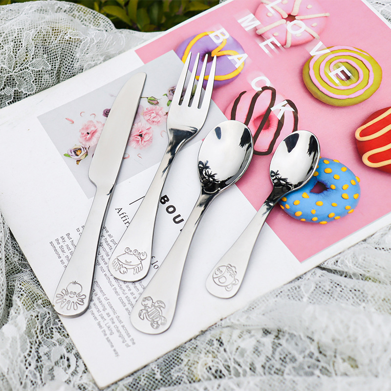 Stainless Steel Western Tableware Creative Cute Cartoon Steel Seal Animal Children Knife, Fork and Spoon Factory Wholesale Gift Spot