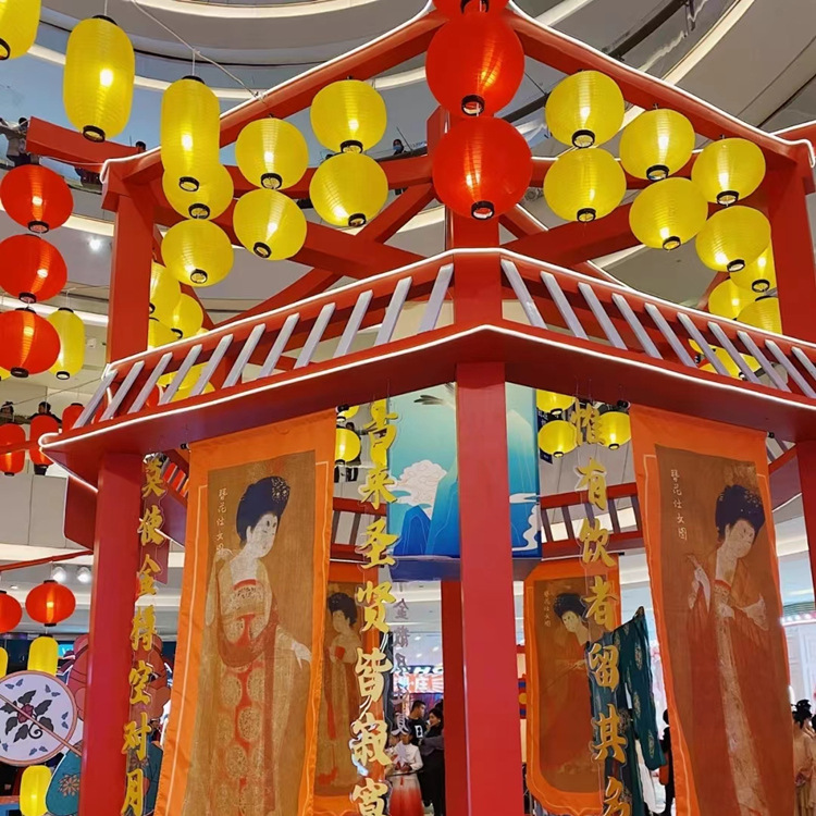 灯笼长廊布置商场街道结婚道具拍摄古装电视剧灯笼墙悬挂广告印字