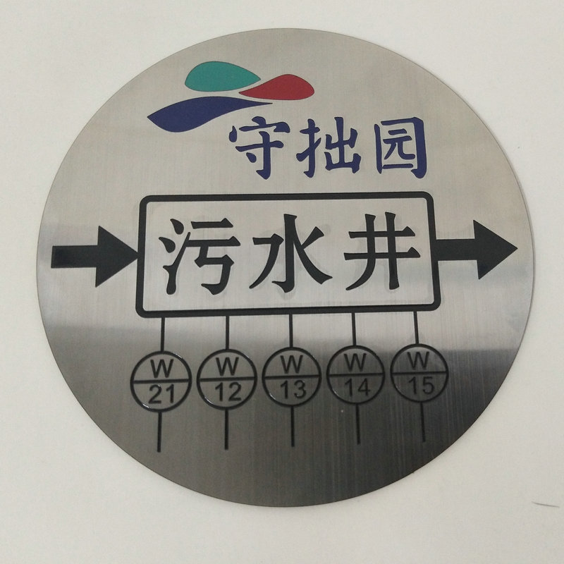 不锈钢井盖提示牌金属标牌铭牌指示牌拉丝高亮铝牌腐蚀牌uv印刷