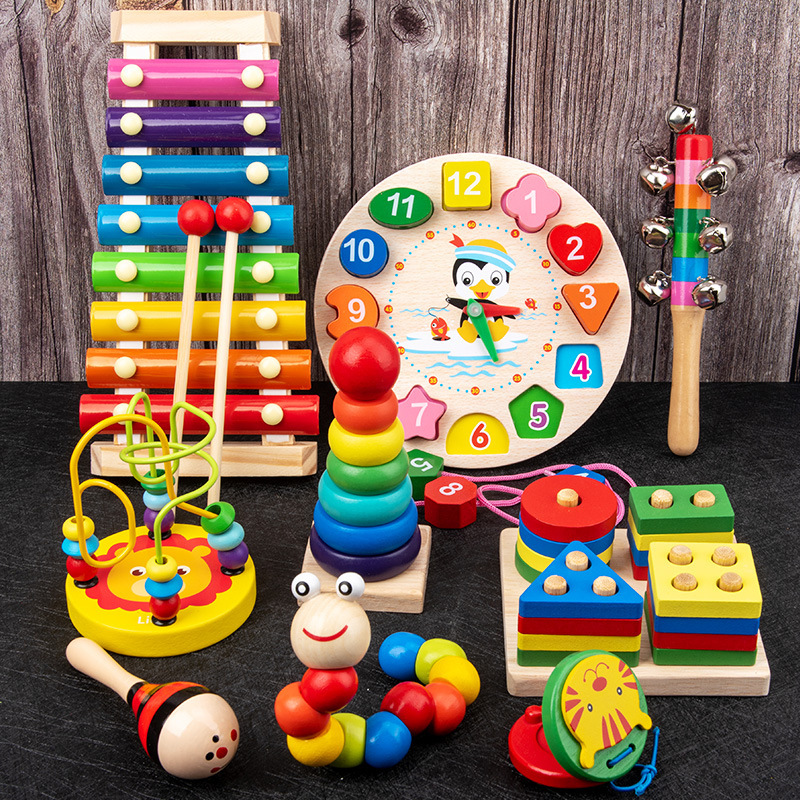 Early Education Intellectual Building Blocks Infant Children's Wooden Toy Bead-Stringing Toy Xylophone Preschool Musical Instrument Children's Gift