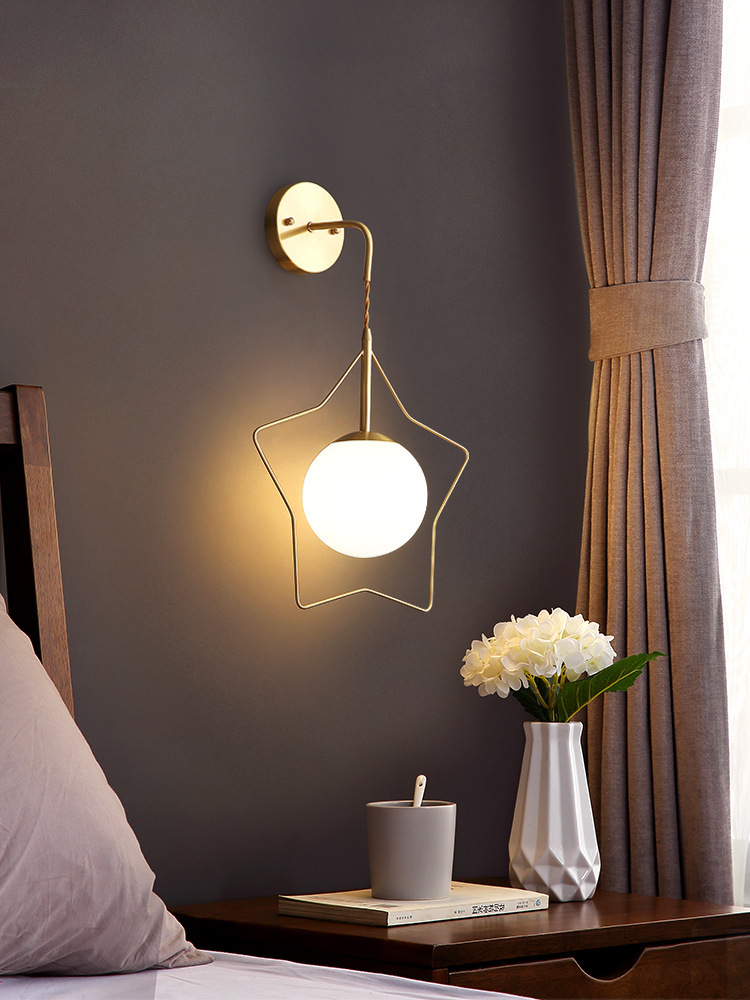 北欧壁灯客厅全铜床头灯简约卧室楼梯过道墙灯星星灯具