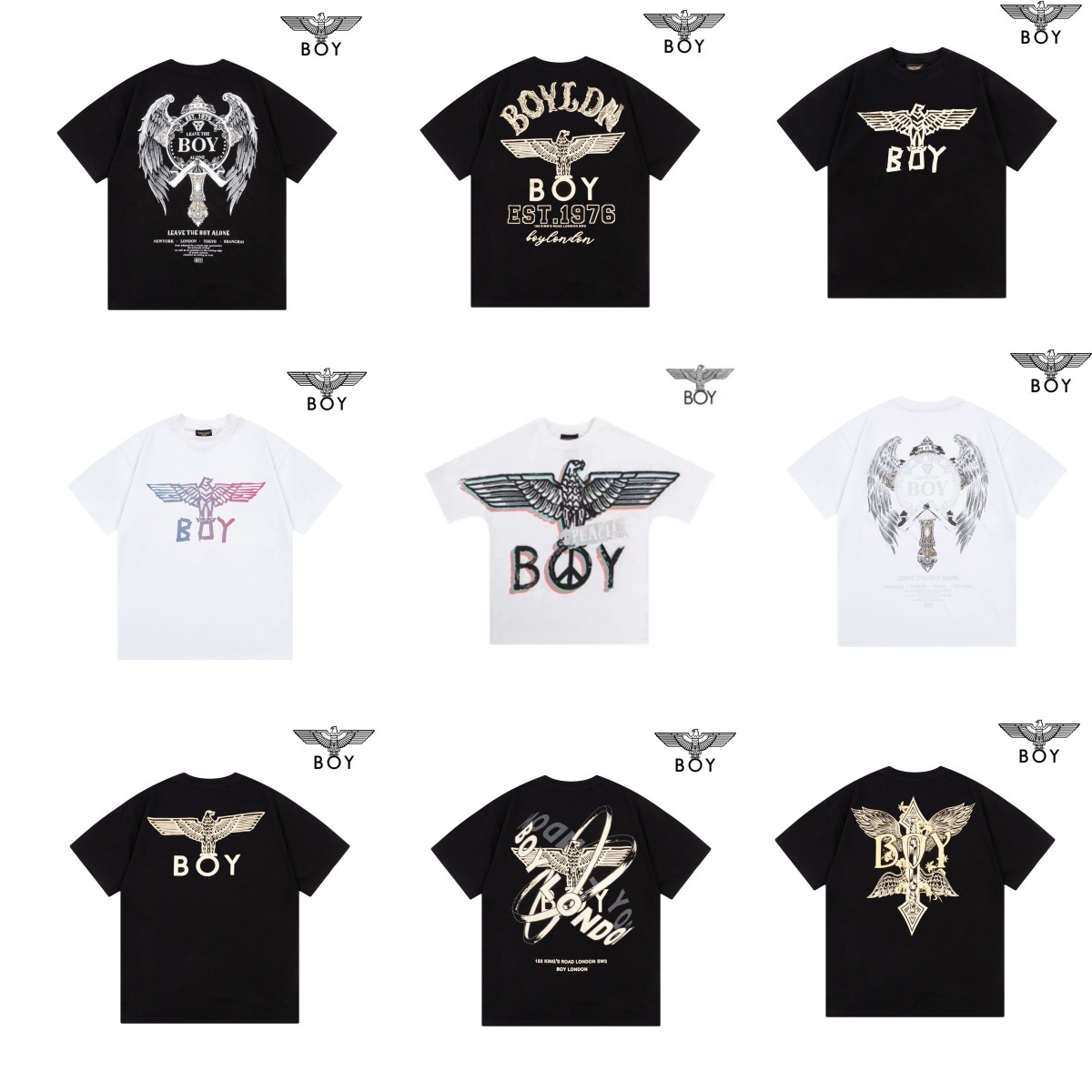 boy潮牌短袖t恤夏季24新款老鹰翅膀烫金印花圆领纯棉男女同款情侣