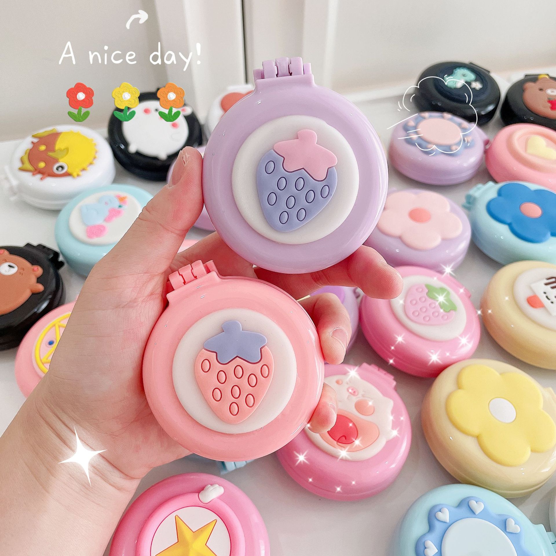 Cute Folding Comb with Fairy Makeup Mirror Portable Air Cushion Head Massage Comb Cartoon Plastic Airbag Small Comb