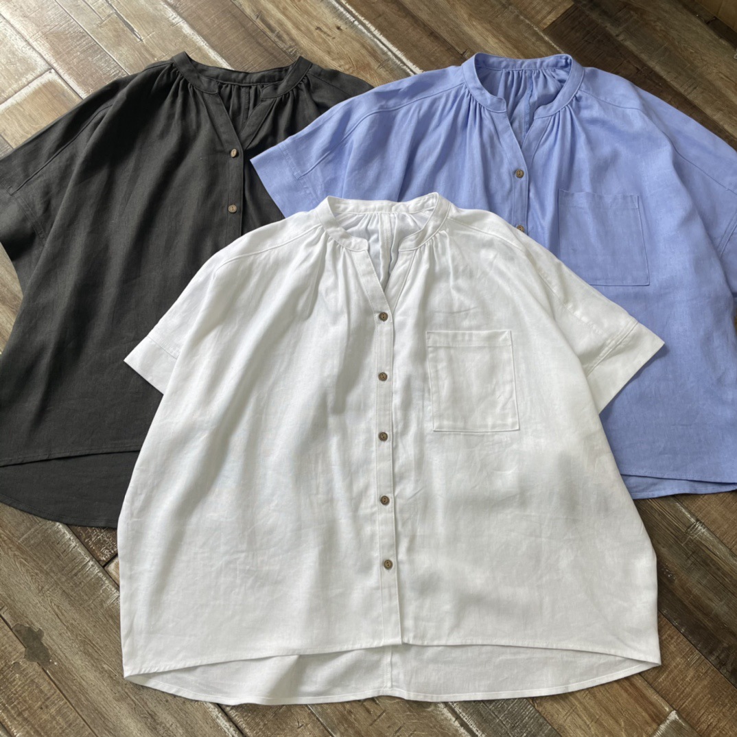 95564原单宽松棉麻衬衣上衣休闲简约百搭2024新款女装半开领衬衫