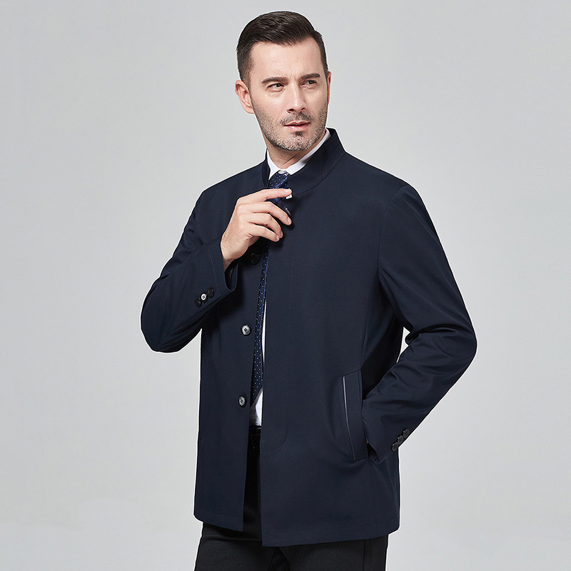 骄子男装--190807款---2019秋季新款立领中长夹克爸爸装