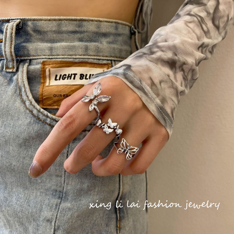 Women's Korean-Style Butterfly Ring Special-Interest Design Fashion Unique No Color Fading Adjustable Opening Ins Normcore Style Ring Fashion
