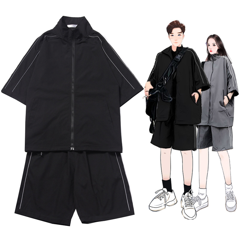 Summer Sportswear Suit Male and Female Couples Wear Casual Two-Piece Set korean Style Student Fashion Handsome Fashion Brand Three-Piece Set 