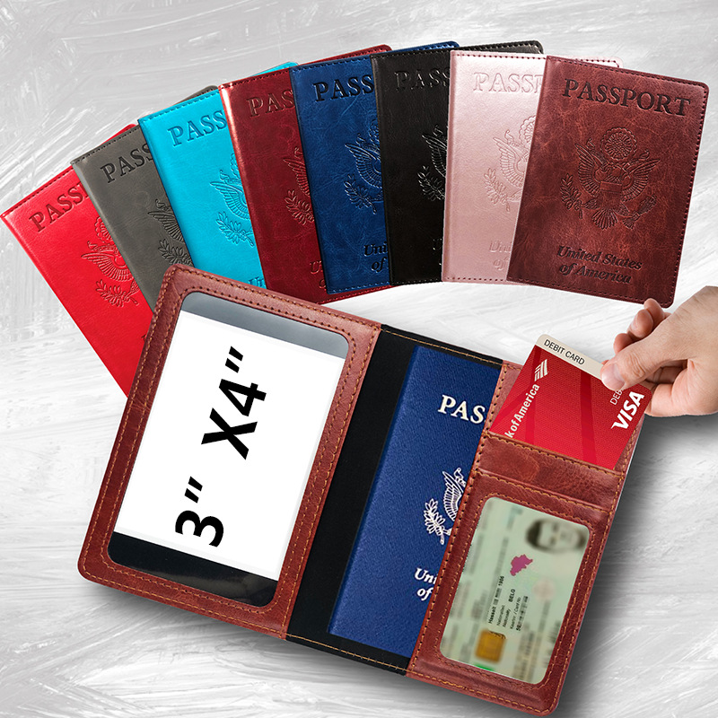 跨境可放多卡位护照夹现货美国保护护照套可定多功能仿皮PU护照包