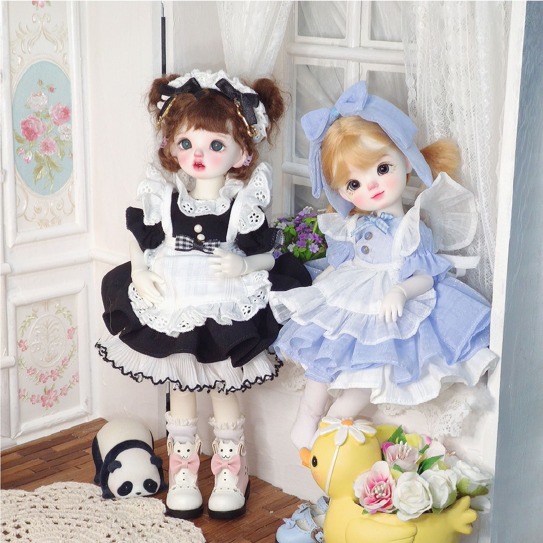 6分bjd娃衣六分洛丽塔裙子黑白蓝白女仆装鬼妈妈娃娃手缝玩偶衣服