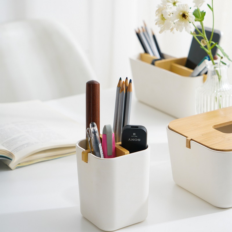 Bamboo Four-Grid Storage Box Bamboo Fiber Bathroom Toothbrush Holder Bamboo 4-Grid Toothbrush Holder