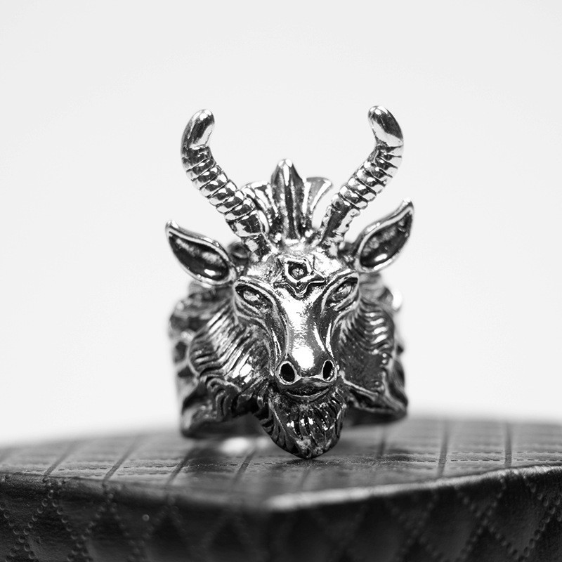 黑山羊欧美复古个性朋克风恶魔黑山羊羊角戒指开口可调节男款戒指
