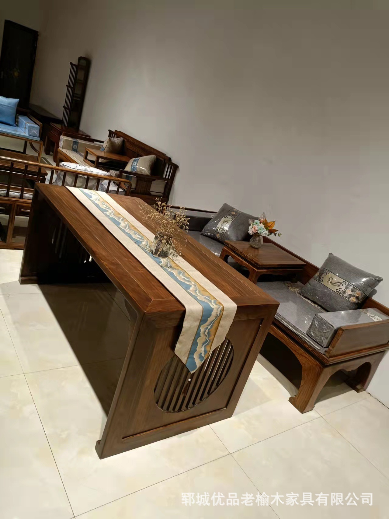 厂家供应古典中式老榆木茶桌办公书房茶桌复古木质办公茶台泡茶桌