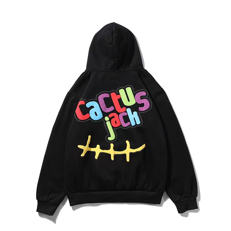 跨境欧美潮牌travis scott联名款发泡印花加绒连帽衫卫衣男女外套