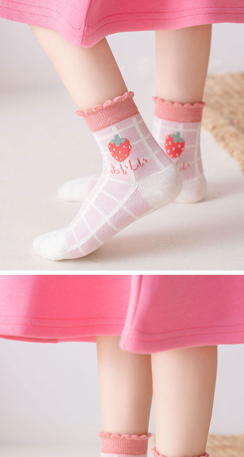 21秋冬新款女童袜子批发儿童草莓花边中筒袜公主女孩粉色可爱棉袜
