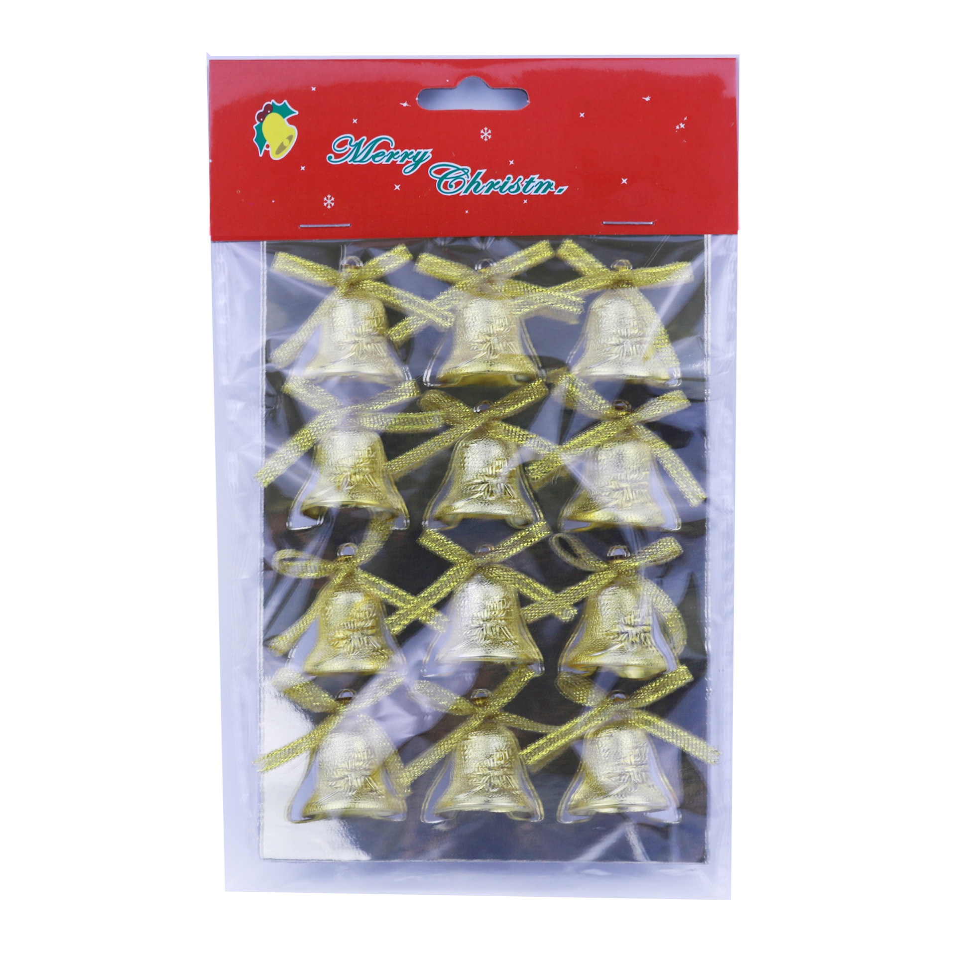 2.5cm 12/Card Bell Christmas Tree Decoration Pendant Large Jingling Bell Pack Sticky Word Plate Bow Manufacturer