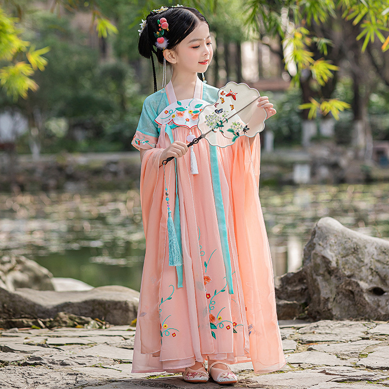 汉服女童襦裙夏装2021新款春秋儿童小女孩古代装绣花女中国风超仙