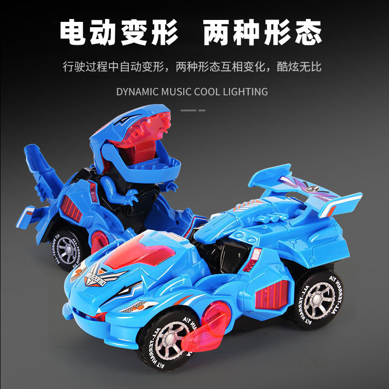 Cross-Border Electric Universal Dinosaur Deformation Robot Chariot Rotating Car Light Music Stall Toy Wholesale