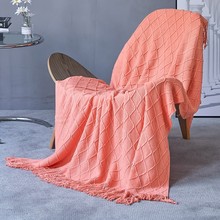 北欧美式菱形纯色针织毯沙发毯民宿床尾巾床搭样板房搭毯毛线盖毯