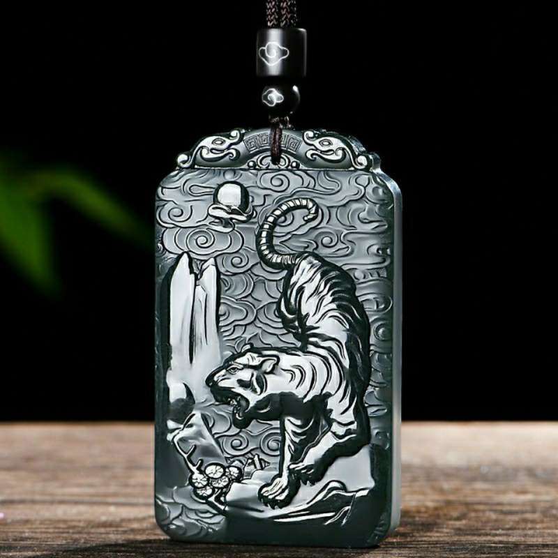 新疆和田玉塔青生肖虎玉牌下山虎男女款虎牌玉吊坠玉佩玉挂件