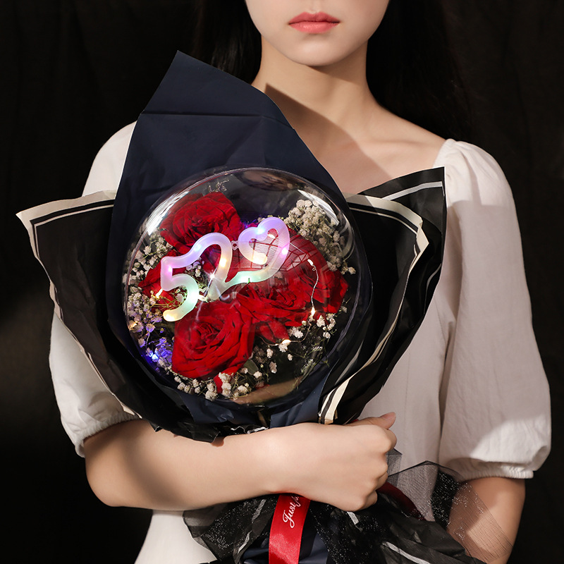 七夕礼物鲜花花束包装盒亚克力泡泡球花束包装材料花艺透明球花束