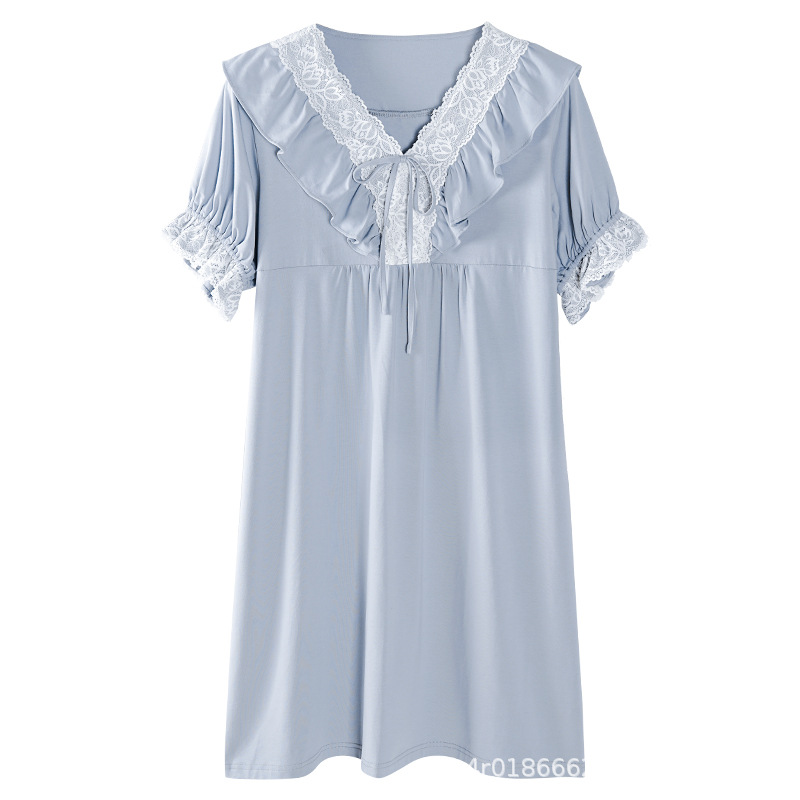 Nightdress Women's High-End French Summer 100% Cotton Loose Slimming Dress Suitable for Daily Wear Homewear