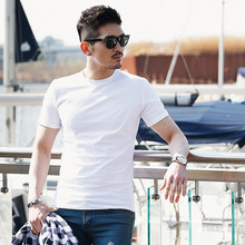 捷福韩国男士夏季修身白色打底衫半袖韩版潮体恤棉料圆领休闲短袖