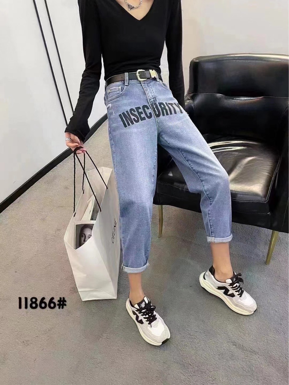 古月正品牛仔裤2022春款韩版女装牛仔垮裤百搭水洗牛仔裤裤