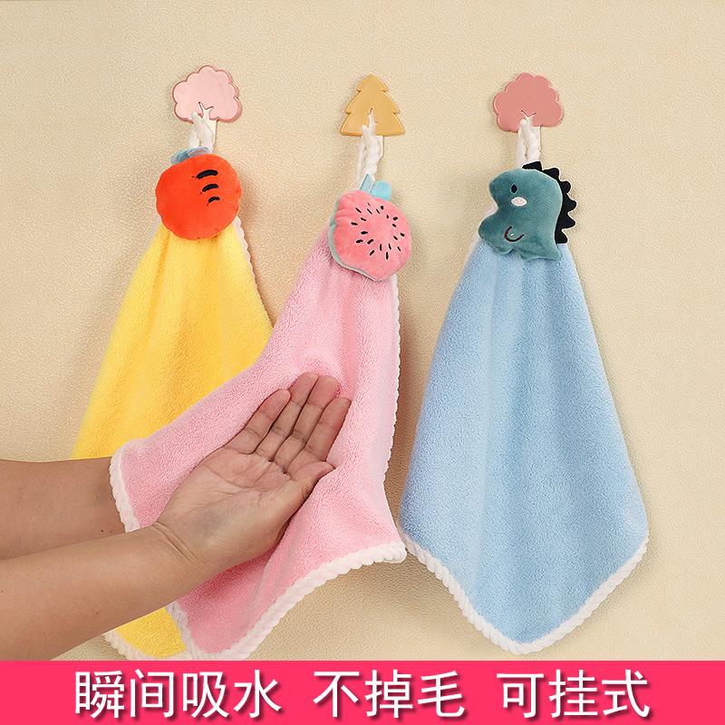 Hand Towel Hanging Square Towel Kids' Towel Cute Household Absorbent Bathroom Kitchen Towel Hanging Hand Wiping Small Tower